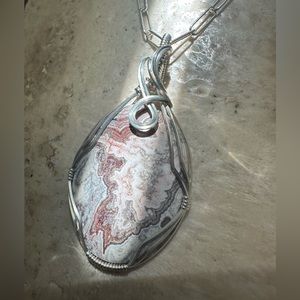 Sterling Silver Crazy Lace Agate Necklace Pendant